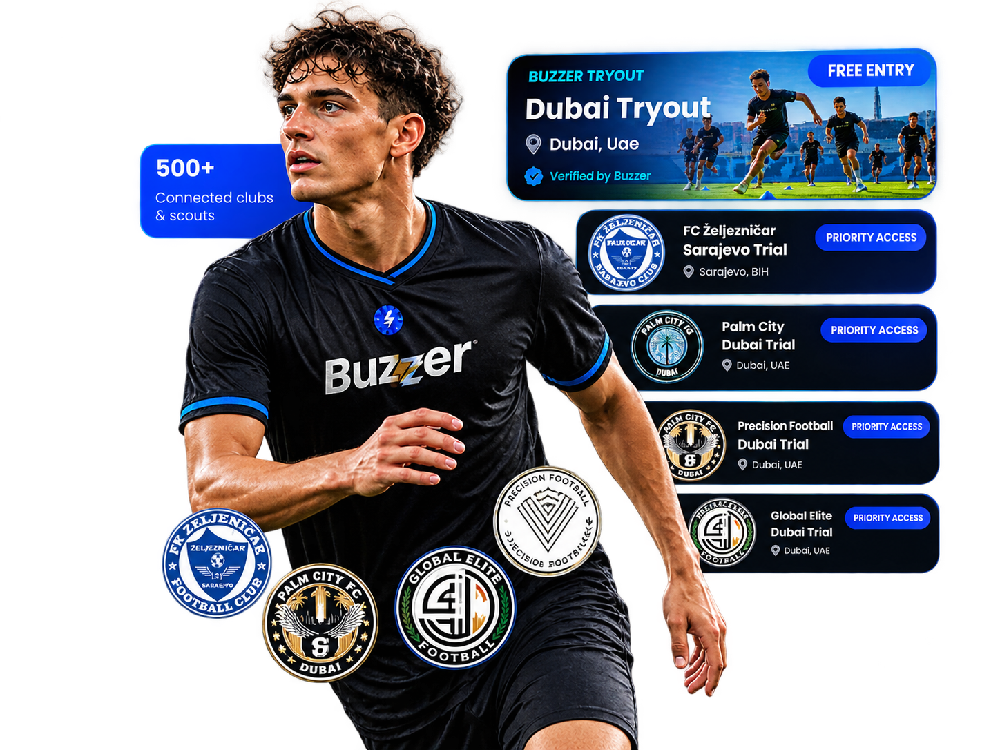 Football athlete with verified Buzzer tryout opportunities and club access